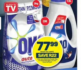 Pick n Pay Omo Auto Washing Powder 2 kg or Liquid Detergent 1.5 Litre Assorted each offer