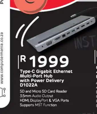 Computer Mania Unitek - Type-C Gigabit Ethernet Multi-Port Hub with Power Delivery D1022A offer