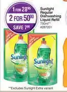 Dis-Chem Sunlight regular dishwashing liquid refill-750ml offer