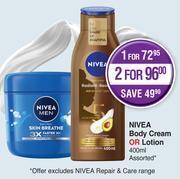 Dis-Chem Nivea body cream or lotion assorted-for 1 x 400ml offer