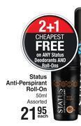 Dis-Chem Status anti perspirant roll on assorted-50ml each offer
