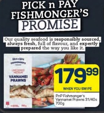 Pick n Pay PnP Fishmonger's Vannamei Prawns 31/40s 700g offer