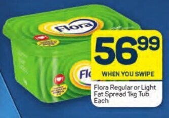 Pick n Pay Flora Regular or Light Fat Spread 1kg Tub each offer