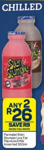 Pick n Pay Parmalat Steri Stumpie Low Fat Flavoured Milk Assorted 350ml offer