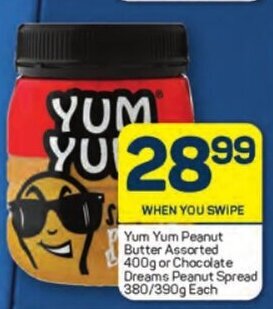Pick n Pay Yum Yum Peanut Butter Assorted 400g or Chocolate Dreams Peanut Spread 380/390g each offer
