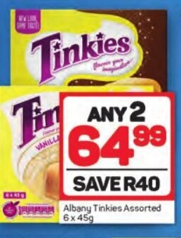 Pick n Pay Albany Tinkies Assorted 6x45g offer
