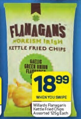 Willards Flanagan's Kettle Fried Chips Assorted 125g each offer at Pick ...