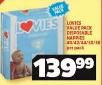 Usave Lovies Value Pack Disposable Nappies 40/42/44/50/56 per pack offer