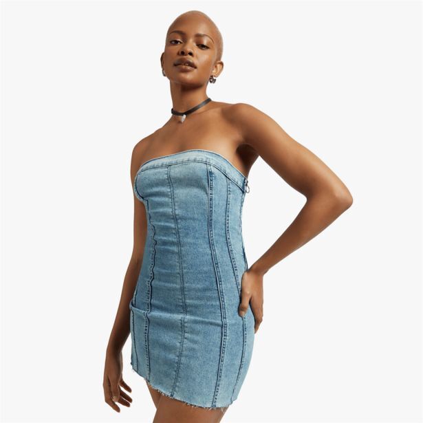 Women's light wash fix(ed) bodycon denim dress offer at The FIX