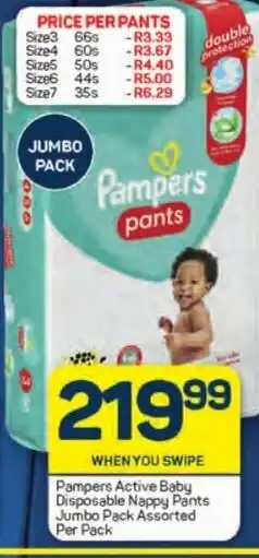 Pick n Pay Pampers Active Baby Disposable Nappy Pants Jumbo Pack Assorted Per pack offer