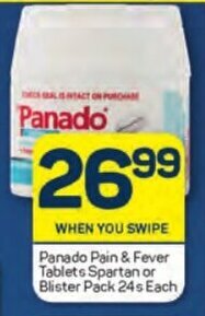 Pick n Pay Panado Pain & Fever Tablets Spartan or Blister Pack 24s each offer
