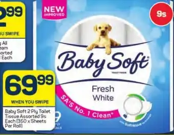 Pick n Pay Baby Soft 2 Ply Toilet Tissue Assorted 9s each (350xsheets per roll) offer