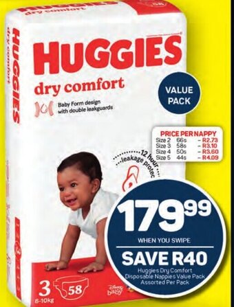 Pick n Pay Huggies Dry Comfort Disposable Nappies Value Pack Assorted per pack offer