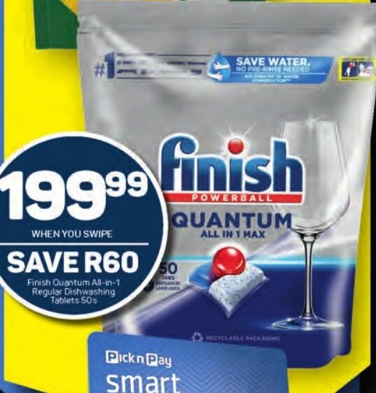 Finish Quantum Allin1 Regular Dishwashing Tablets 50s offer at Pick n Pay