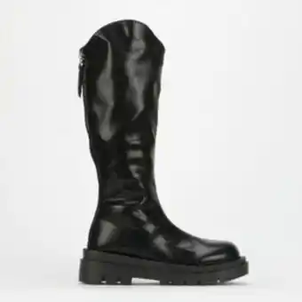 Utopia flatform combat with back zip knee high boots black