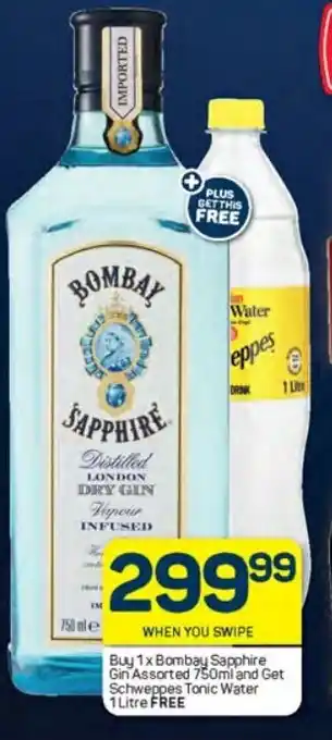 Pick n Pay Buy 1 x Bombay Sapphire Gin Assorted 750ml Water 1Litre Free offer