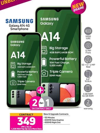 Game Samsung Galaxy A14 4G Smartphone offer