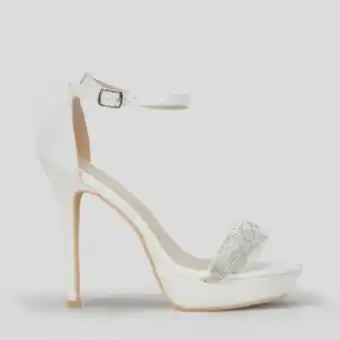 Utopia diamante platform stiletto heels white