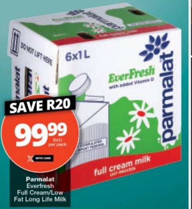 Parmalat Everfresh Full Cream/Low Fat Long Life Milk offer at Checkers