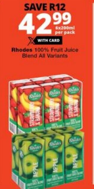 Checkers Rhodes 100% Fruit Juice Blend All Variants offer