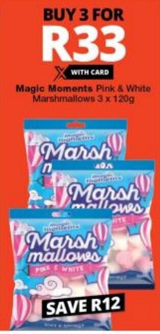 Checkers Magic Moments Pink & White Marshmallows 3 x 120g offer