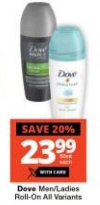 Checkers Dove Men/Ladies Roll-On All Variants offer