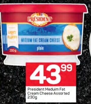 Pick n Pay President Medium Fat Cream Cheese Assorted 230g offer