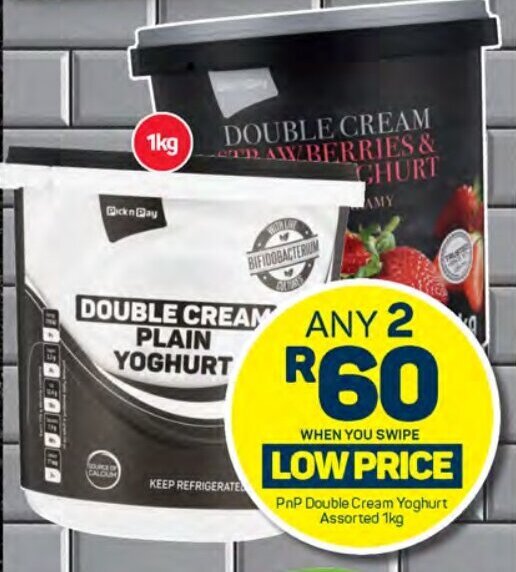 PnP Double Cream Yoghurt Assorted 1kg offer at Pick n Pay