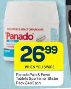 Panado Pain & Fever Tablets Spartan or Blister Pack 24s Each