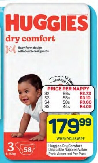 Pick n Pay Huggies Dry Comfort Disposable Nappies Value Pack Assorted Per Pack offer