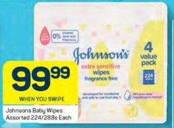Pick n Pay Johnsons Baby Wipes Assorted 224/288s Each offer