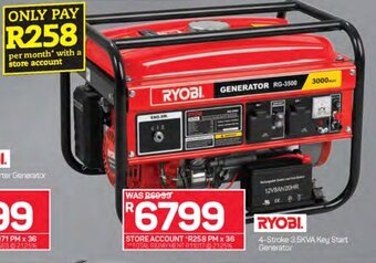 Ryobi 4-Stroke 3.5KVA Key Start Generator