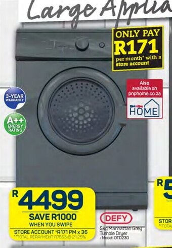 Pick n Pay DEFY 5kg Manhattan Grey Tumble Dryer offer