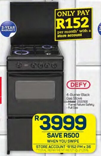 Pick n Pay DEFY 4-Burner Black Gas Stove offer