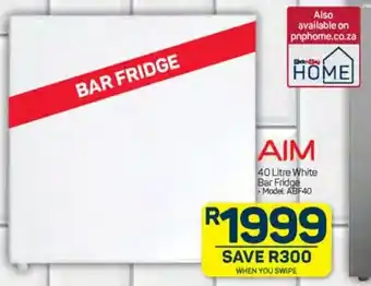 Pick n Pay AIM 40 Litre White Bar Fridge Model: ABF40 offer