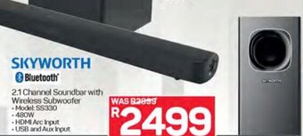 Pick n Pay SKYWORTH Bluetooth 2.1 Channel Soundbar with Wireless Subwoofer offer