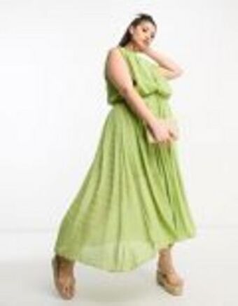 Asos Asos design curve gathered textured high low midi dress in pistachio offer