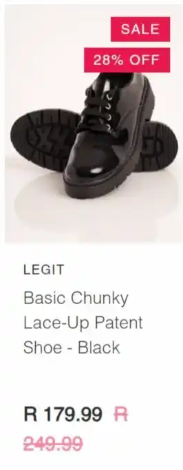 Basic cunky lace-up patent shoe black