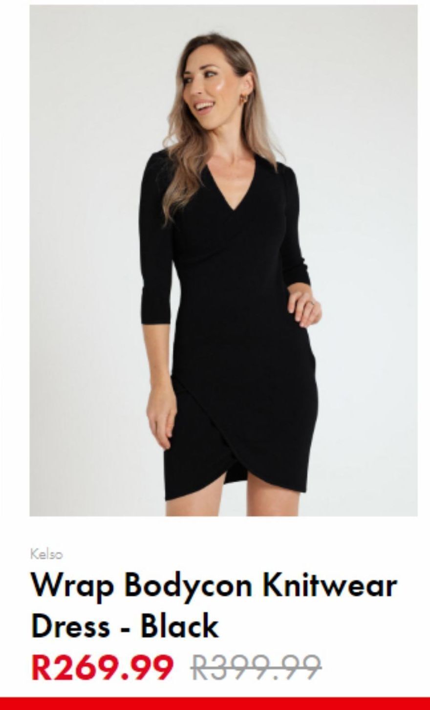 Wrap bodycon knitwear dress black offer at Edgars