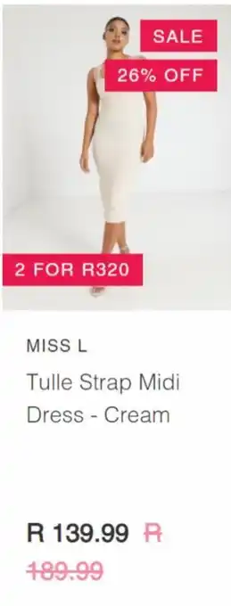 Tulle strap midi dress cream