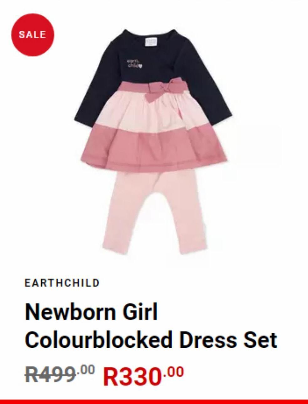 Newborn girl colourblocked dress set offer at Earthchild