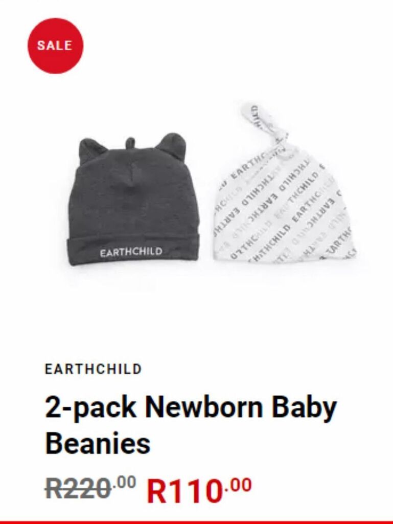 2pack newborn baby beanies offer at Earthchild