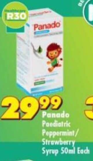 Shoprite Panado Paediatric Peppermint/ Strawberry Syrup 50ml Each offer