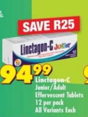 Shoprite Linctagon-C Junior/Adult Effervescent Tablets 12 per pack all variants each offer