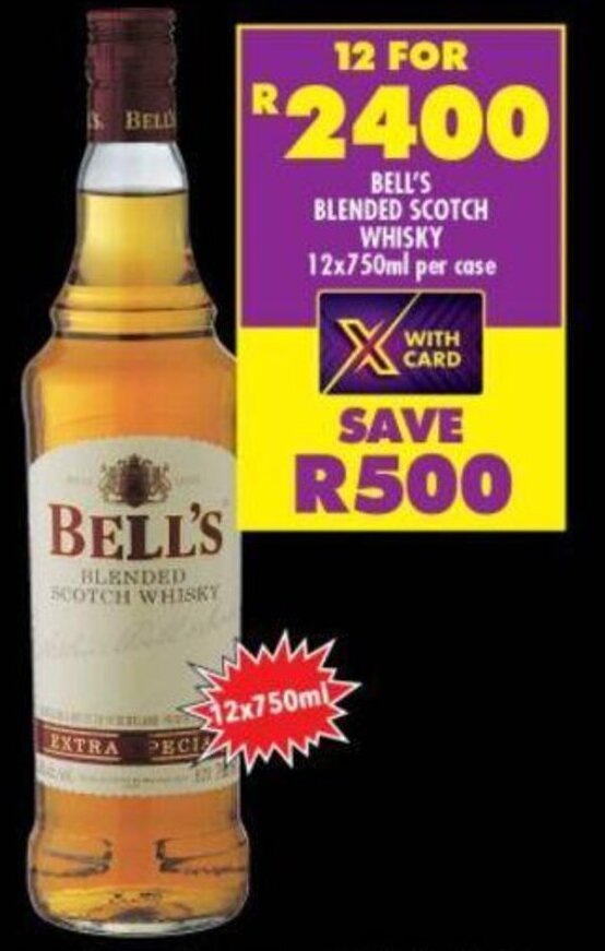 BELL'S BLENDED SCOTCH WHISKY 12x750ml per case offer at Shoprite