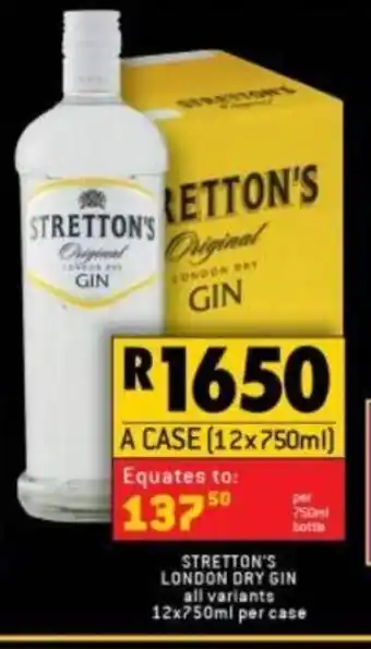 Shoprite Stretton's London Dry Gin all variants 12x750ml per case offer