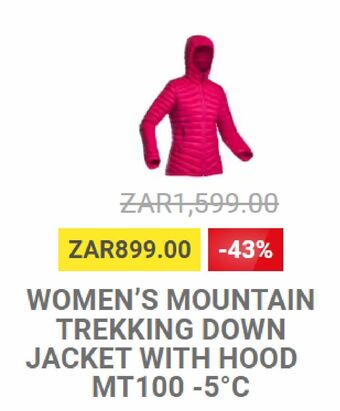 Decathlon Women's mountain trekking down jacket offer