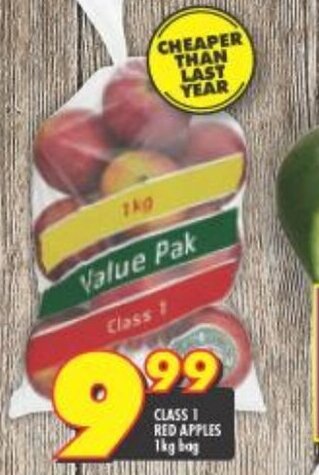 Shoprite CLASS 1 RED APPLES 1kg bag offer