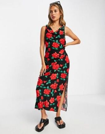 Asos Asos design cowl ruched side midi dress with split in vintage rose offer