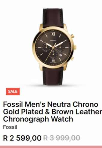 Fossil menos neutra chrono gold plated & brown leather chronograph watch